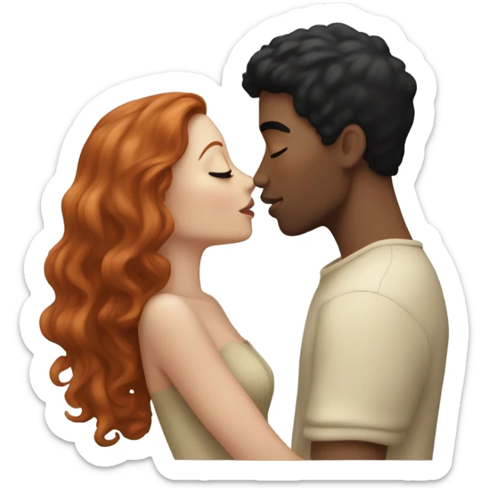 redhead model, kissing her boyfriend, beige skin, black hair sticker