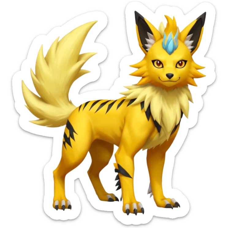 Feral Quadrupedal Digitigrade Luxray-Jolteon-Renamon-Zeraora-Vernid-fusion-hybrid-creature, full body  sticker
