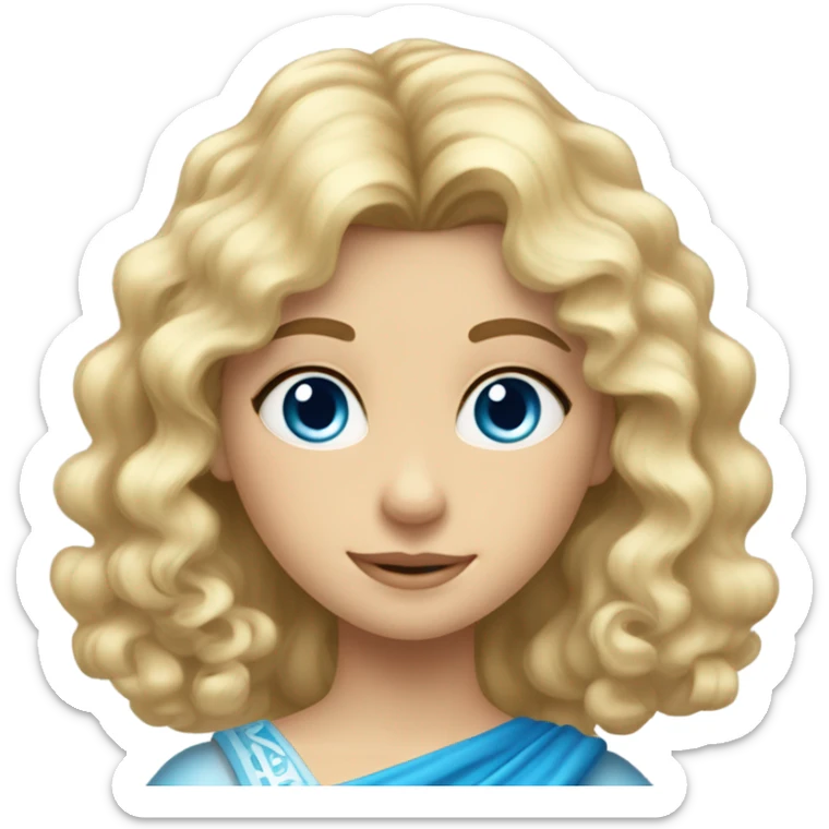 Blonde Serbian Girl with shoulder length hair and a few strands of curly bangs with blue eyes who looks like a princess sticker