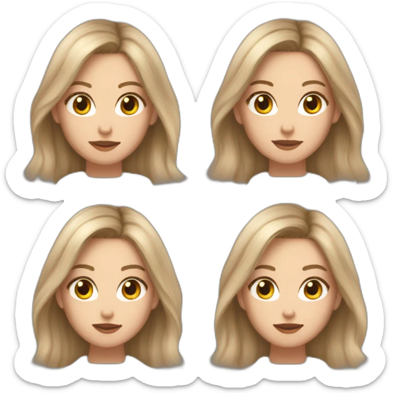 White girl with long voluminous brown hair with blonde highlights balayage, beige sweater, no emotion  sticker