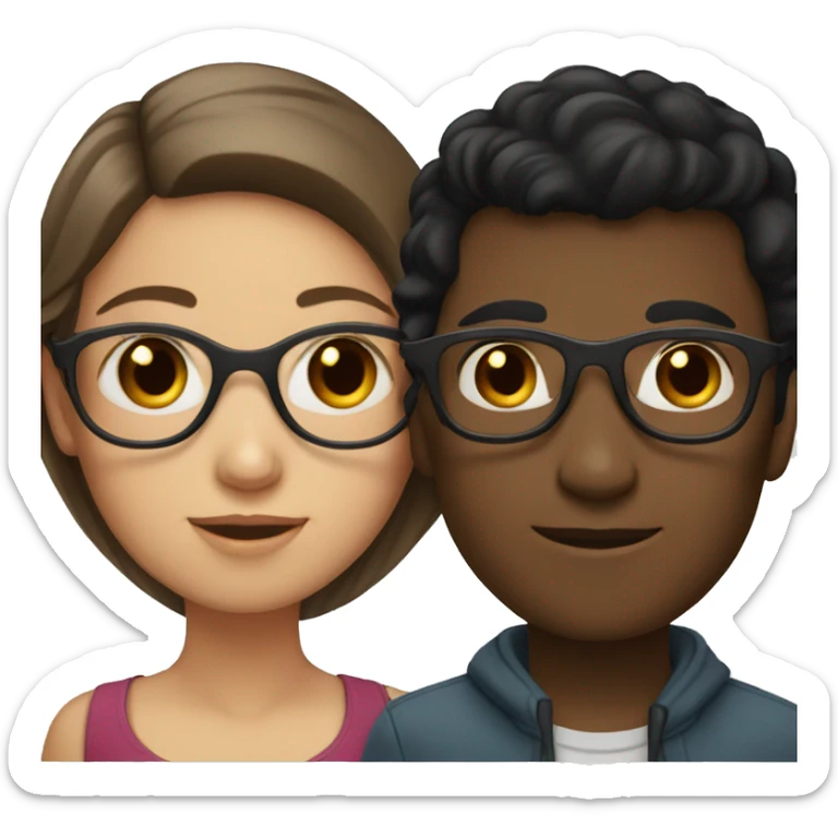 Girl with brown hair, glasses and a boy with black hair without glasses sticker