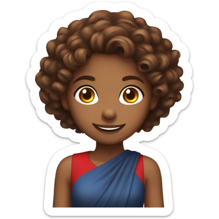 Beautiful girl, smiling, brown curly hair , in a red dress nice boost sticker