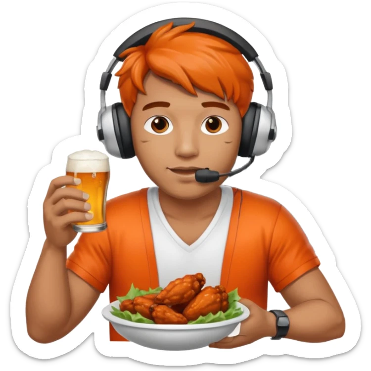 Football and tv and buffalo wings and beer and Xbox and a man with headset sticker
