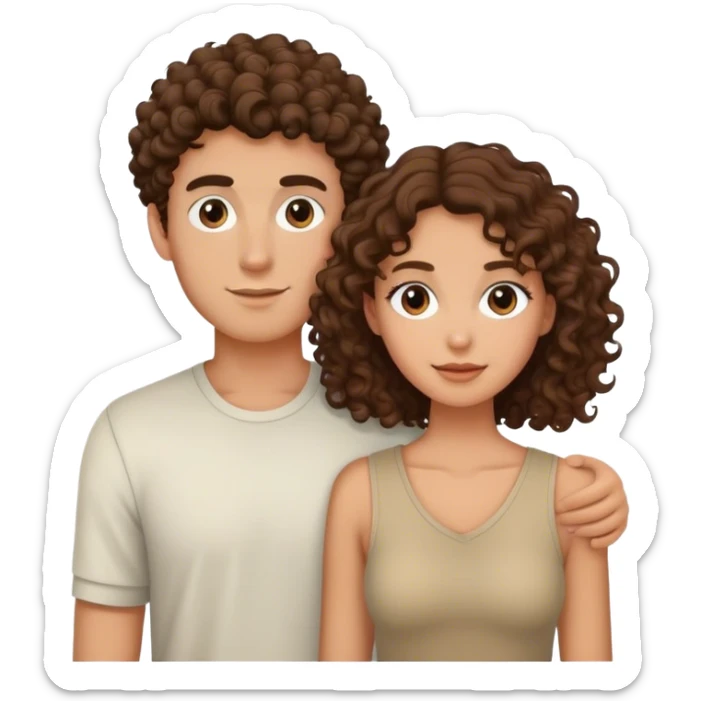 boyfriend with curly brown hair and tall, with his girlfriend with dark brown hair and short sticker