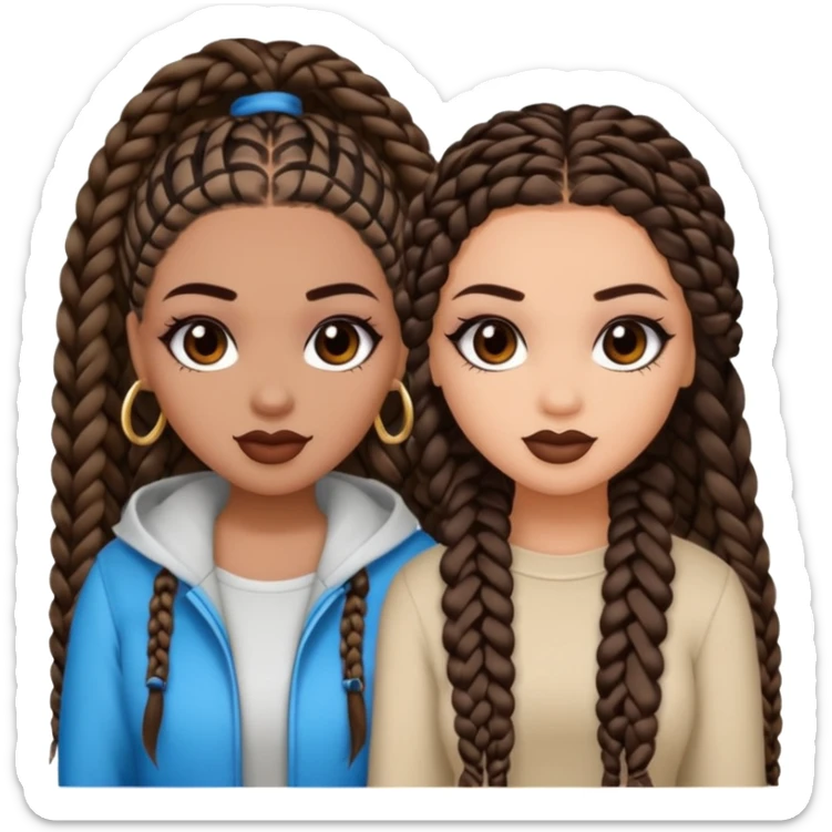 Boujy baddie best friends, trendy heavy makeup both dark hair one light skinned and one mocha brown micro braids  sticker