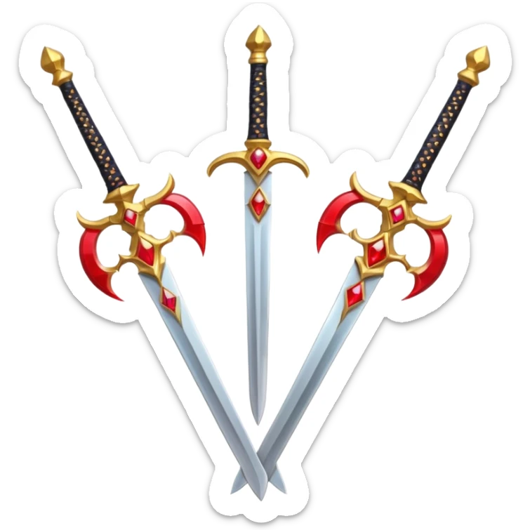 Two Golden royal swords with red gems sticker