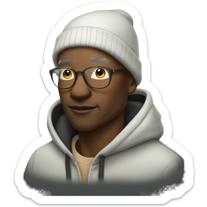 old stylish black man with fade bald head and wearing a hoodie sticker