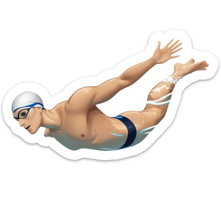 An icon showing a close-up of a swimmer's body gliding through clear pool water, with splashes around. The design includes the swimmer's arms and legs in motion, but faces are not visible. Transparent background highlights the grace and fluidity of swimming. sticker