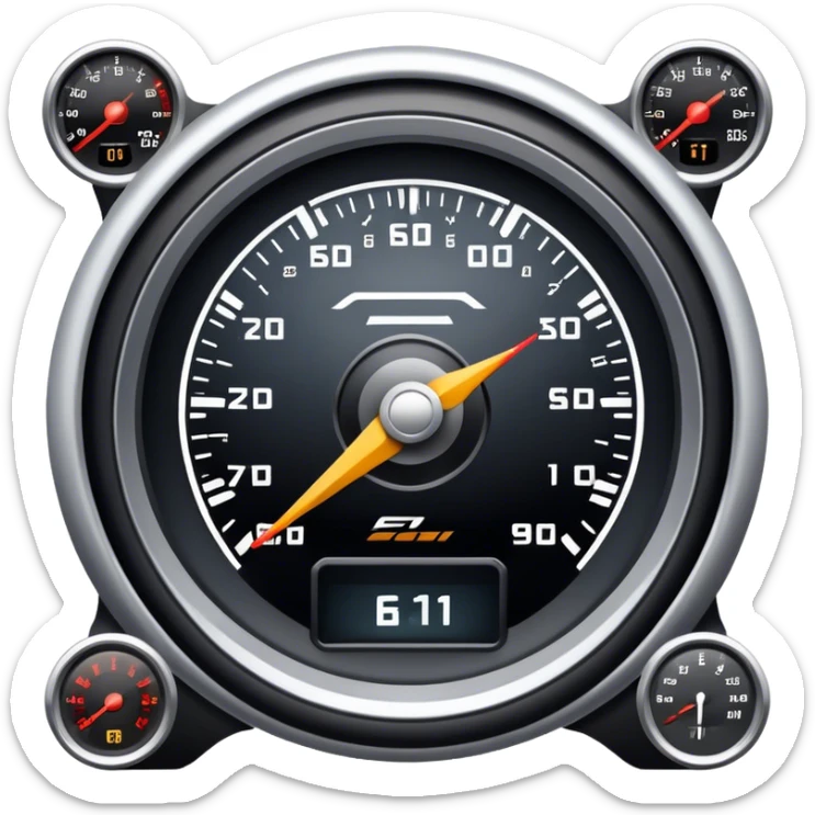 An icon showing a racing game interface, inspired by Grand Turismo. The design features a garage with a selection of high-performance cars, along with race track visuals in the background. Speedometer, lap timer, and other HUD elements add to the excitement. Transparent background sticker