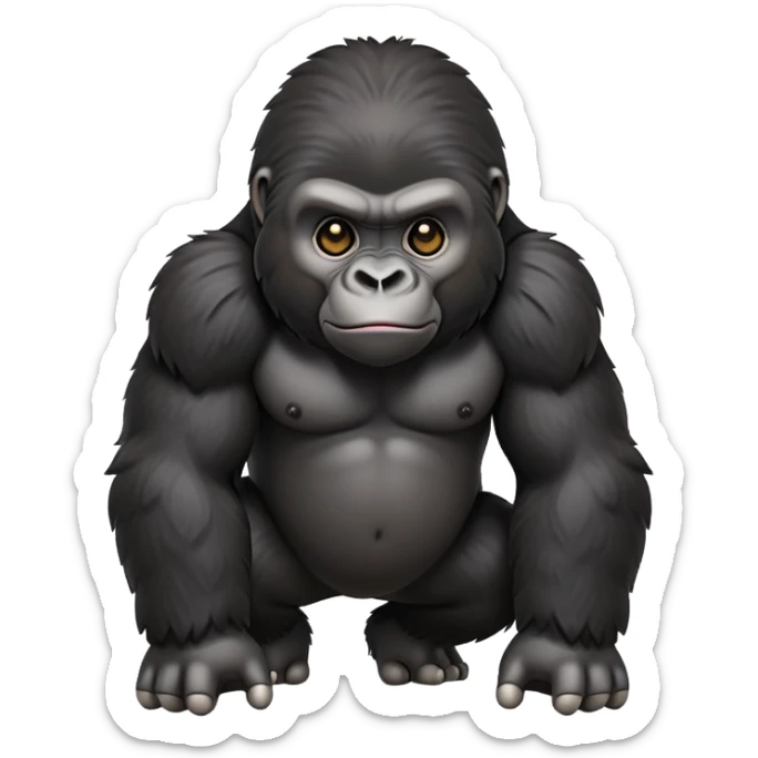 cinematic-cute gorilla-realistic-full-body-on all fours-emoji,-exuding-strength,-thick-dark-fur-in-the-light,-head-tilted-dramatically,-deep-dark-eyes-filled-with-intense-intelligence,-simplified-yet-realistic-focused-features,-highly-detailed,-glowing-with-an-almost-sarcastic-glow sticker