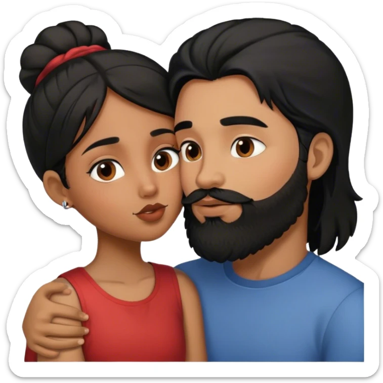 brown girl with black hair kissing boy with black  hair  and beard kissing  sticker