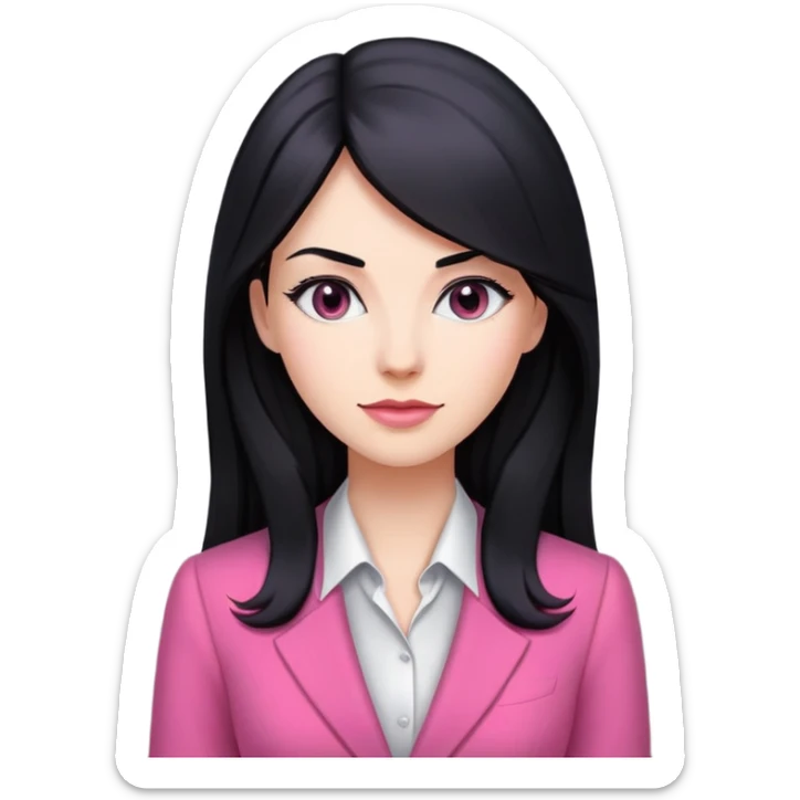 Business dress pink woman caucasian long black hair girl sticker