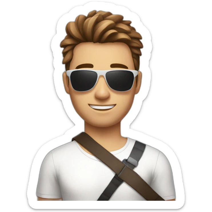 A young fit man with a white shirt and sunglasses on his hair with brown hair and a French flag in his hand sticker