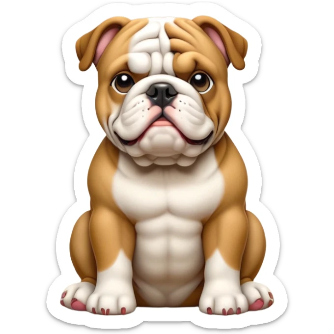 cinematic-[english bulldog]-realistic-full-body-sitting-emoji,-tail-resting-loosely-beside-its-paws,-head-tilted-dramatically,-sleek-[fawn]-fur,-simplified-yet-realistic-focused-features,-highly-detailed,-glowing-with-an-almost-sarcastic-glow sticker