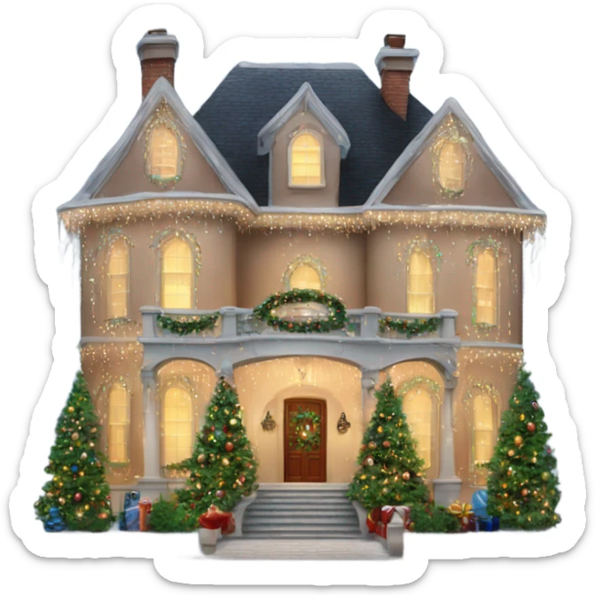 very large mansion decorated with fancy Christmas lights and lots of Fancy decorations sticker