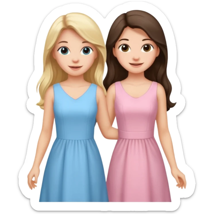 happy blonde girl in light blue dress and long haired brunette girl in light pink dress sticker