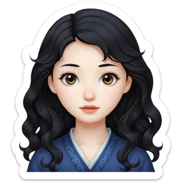 Beautiful girl,Black hair,wavy hair，long hair,Black eyes,Chinese sticker