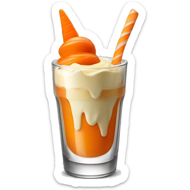 a glass of carrot juice with one scope of saffron ice cream in it sticker