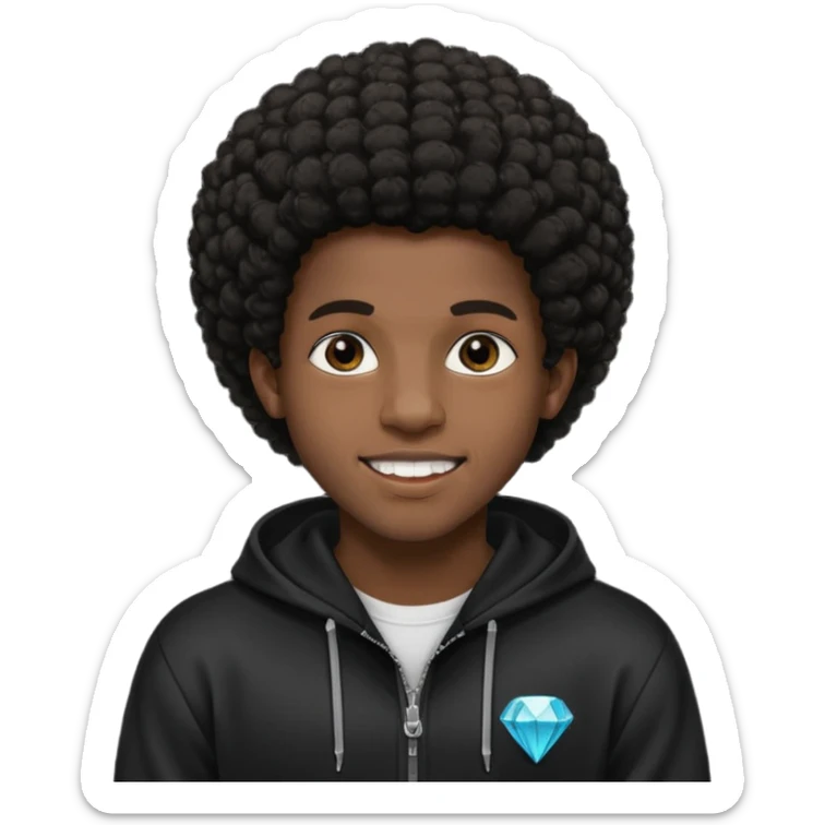 Black young guy who haves afro haircut ,zip hoodie and with a diamond grillz in her tooth sticker