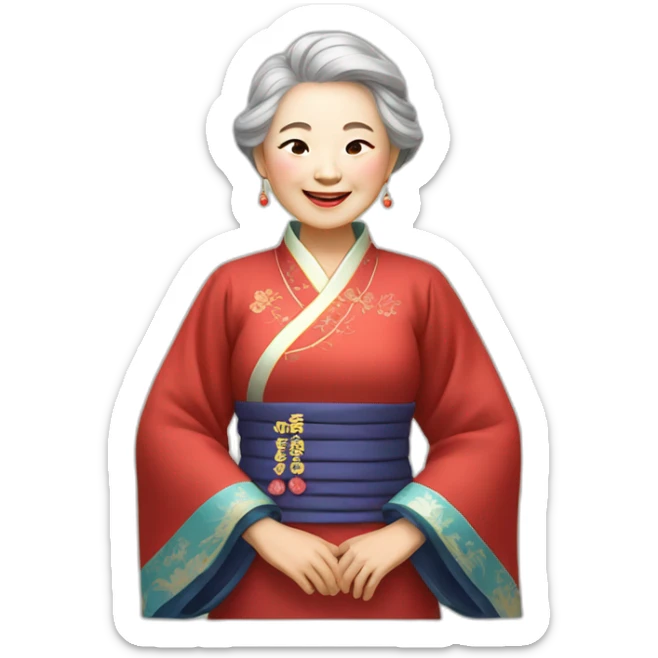 Chinese senior lady with nice smile dress traditional Chinese dress sticker
