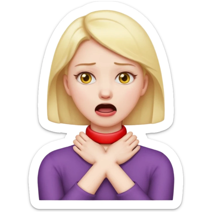 female choking her neck with her hands with her arms crossed and mouth opened emoji  sticker
