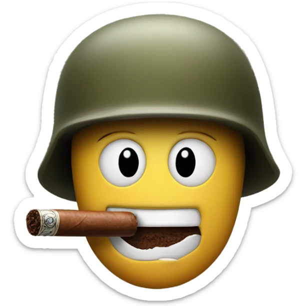 smiley emoji with an army helmet, face paint and a cigar in his mouth sticker