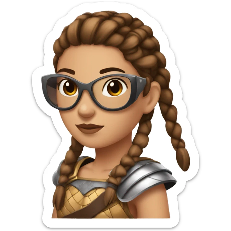 Girl gladiator with French braids, brown hair and sunglasses sticker