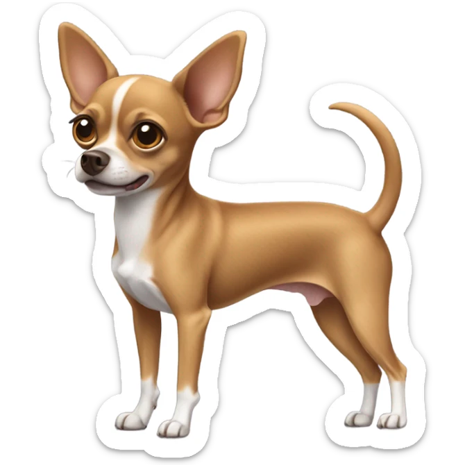 Brown chihuahua mix. He has skinny legs and ears that partially flop over like a rat terrier sticker