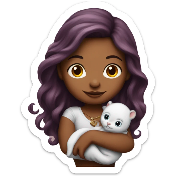 Beautiful tattooed burgundy long haired woman holding a baby sticker