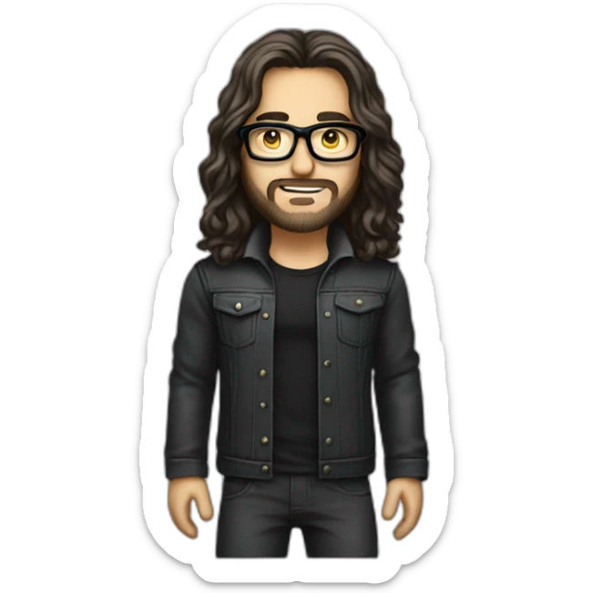 male caucausian designer with long hair and black rimmed glasses heavy metal sticker