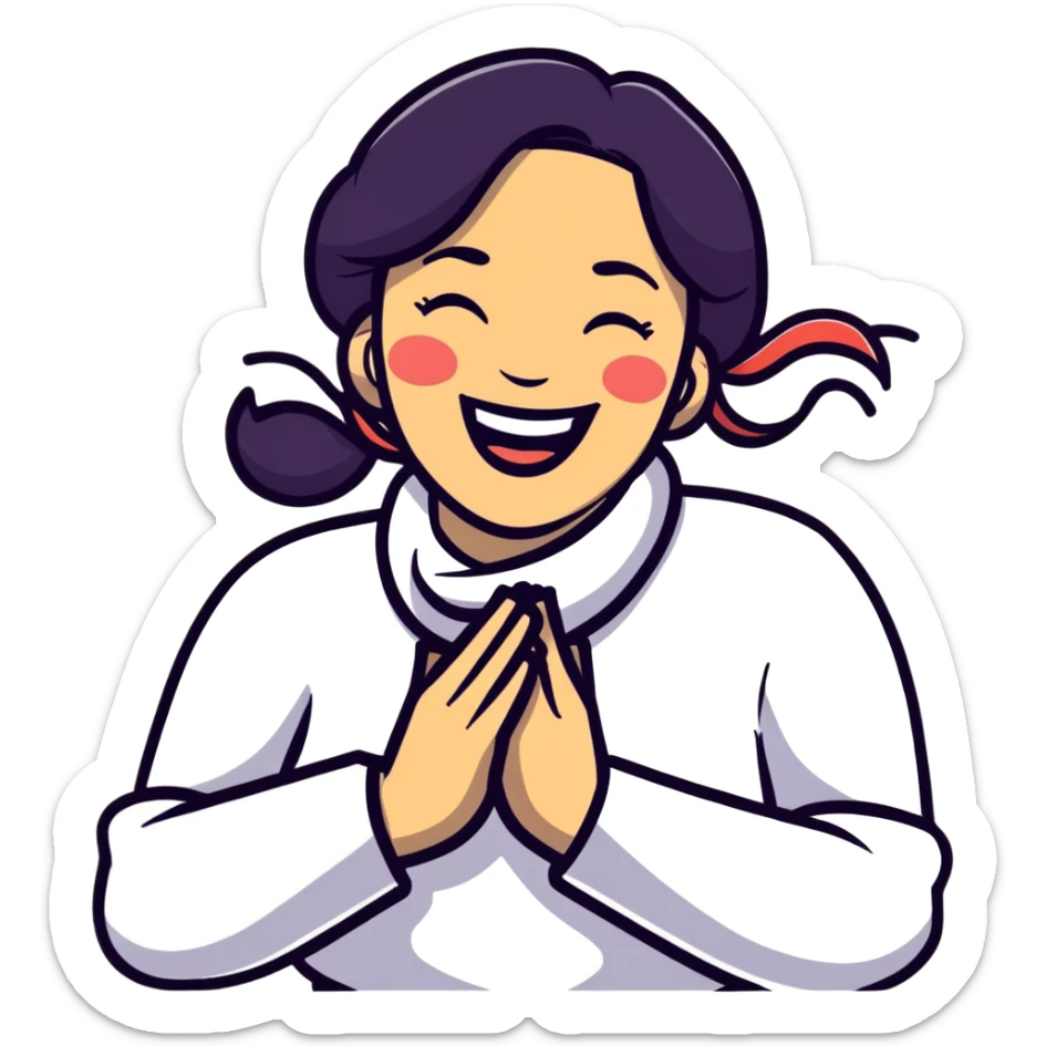 Woman holding her neck tightly like she’s choking her self but laughing  sticker