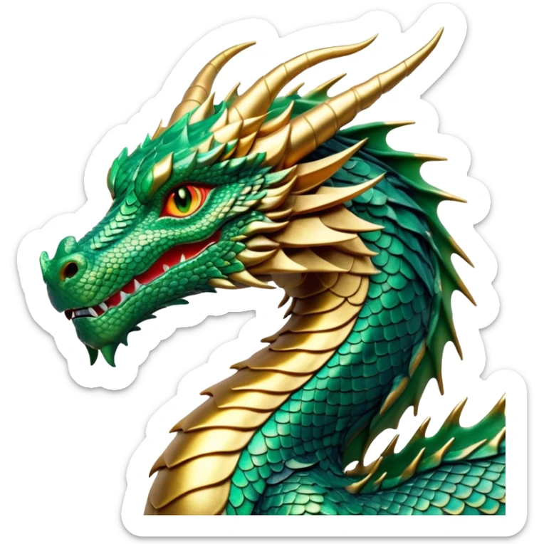 cinematic-noble-dragon-portrait-emoji,-poised-and-majestic,-with-a-sinuous,-elongated-body-covered-in-intricately-detailed,-shimmering-scales-in-hues-of-emerald-and-gold,-and-piercing,-fiery-eyes-that-reflect-ancient-wisdom; sticker