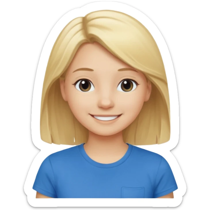 Young girl with blonde hair and a blue T-shirt, looking happy sticker