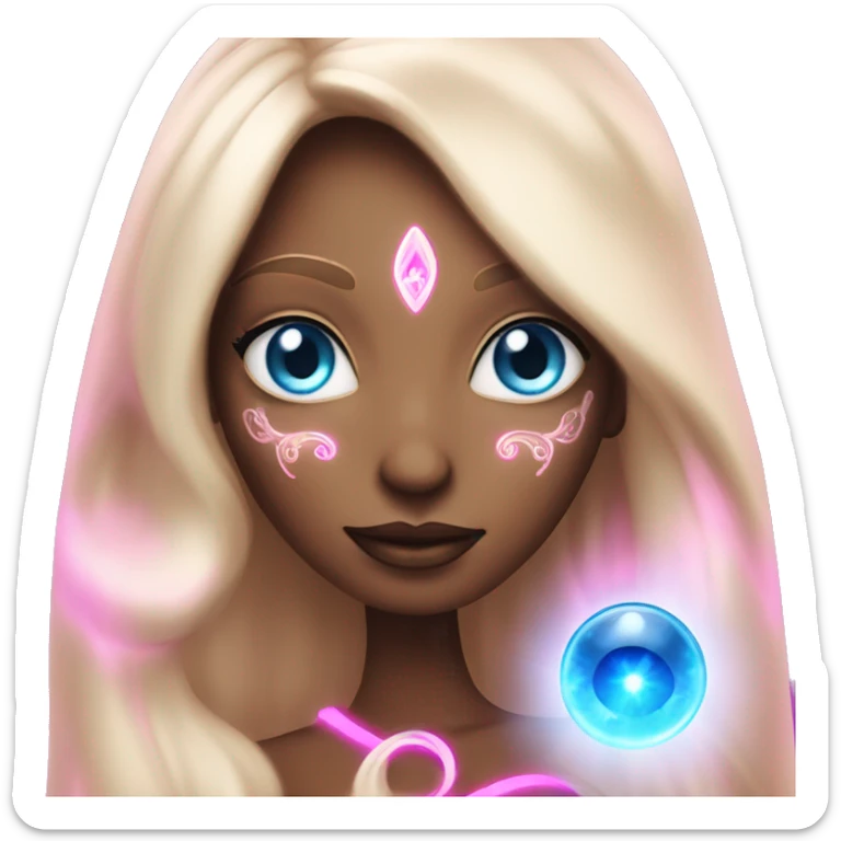 magical diva with pink andromedan skin long hair and blue eyes glowing third eye sticker