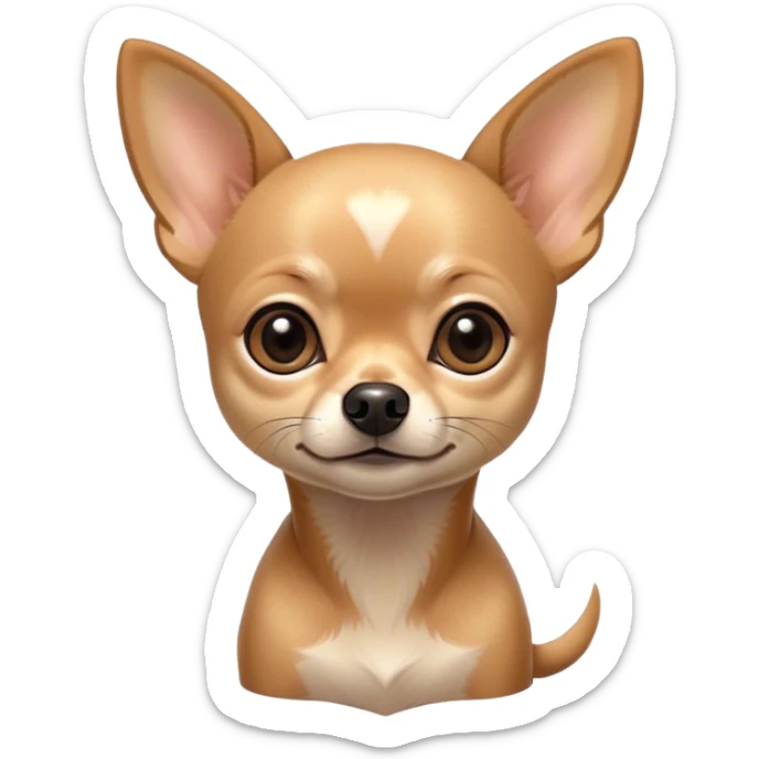 Cinematic Noble Fawn Short Haired Chihuahua Portrait Emoji, Poised and regal, with a compact, muscular build and a sleek, well-groomed fawn coat, deep-set soulful dark eyes, Simplified yet sharp and sophisticated features, highly detailed, glowing with a soft, dignified glow, high shine, intelligent and loyal, stylized with an air of strength, focused and attentive, soft glowing outline, capturing the essence of a watchful and confident guardian, so majestic it feels as though it could step out of the screen with effortless authority! sticker