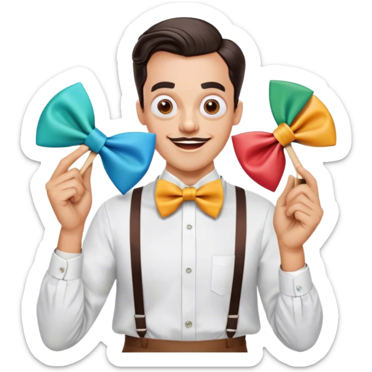 Icon for Comedy Movie: A vintage movie poster-style design with humorous elements like an oversized bow tie and funny props. Include exaggerated expressions, silly antics, and bright colors. The background should be playful and lively with a retro, cheerful cinematic vibe. Transparent background. sticker