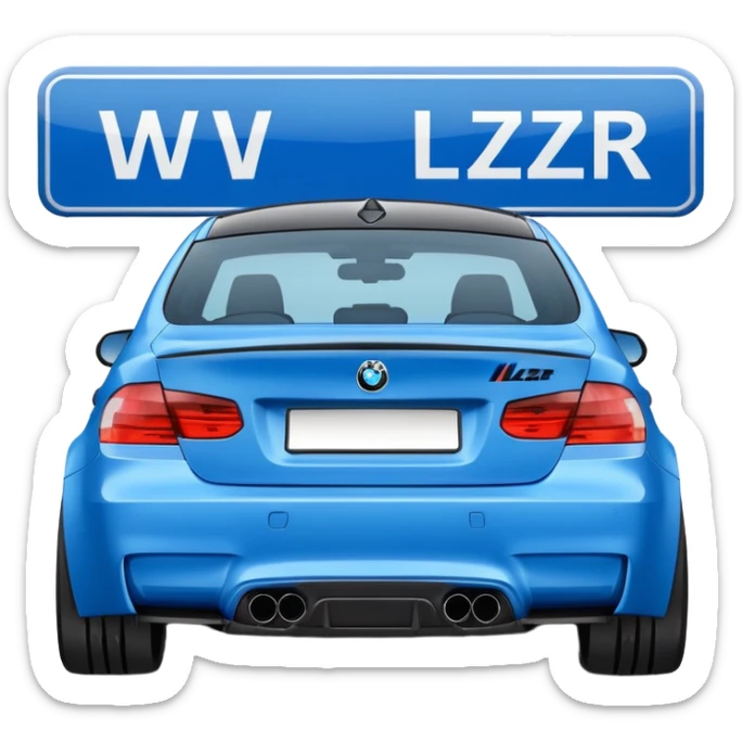 Make me an emoji with a blue bmw M3 and some kind of sign that says ‘W LZR’ sticker