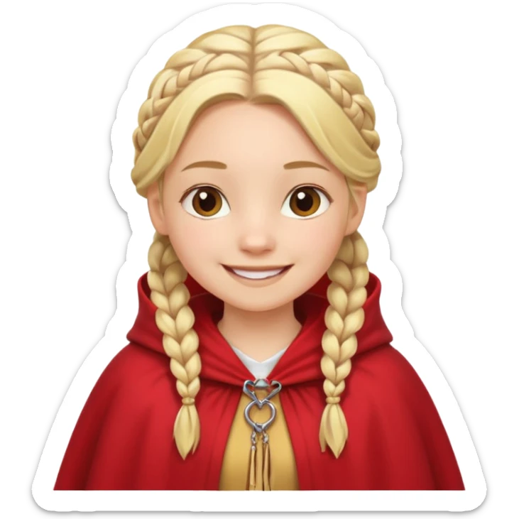 blonde braids hair kid girl, white skin, fat, wear red cloak sticker
