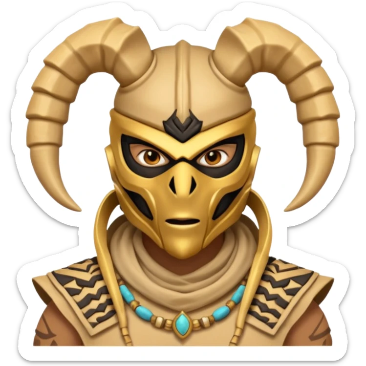 desert scorpion guard portrait, head and shoulders only, tribal mask, gold desert jewelry, fierce expression, sandy hood, 3D cartoon, mobile game icon style, clean background, no text, no watermark
 sticker