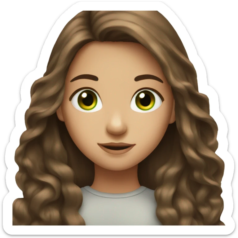 A girl with long brown hair. green eyes. Sweet and beautiful sticker