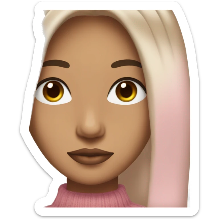 fair skin, dark straight hair, brown sweater, brown eyes, pink lips, long eyelashes sticker