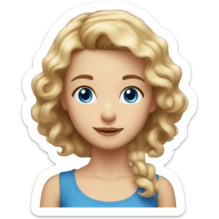 A woman with brown hair and blue eyes posing cutely with a girl aged 3 with blond curly short hair and blue eyes sticker