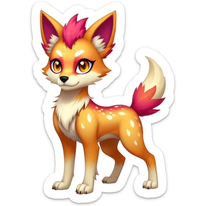 Vibrant edgy badass cool Falvie-Fionbri-creature-sparkle-canine-fursona, full body, with random markings sticker