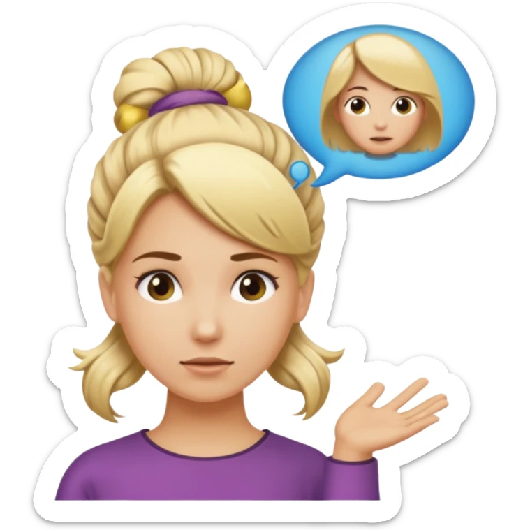A blonde woman with her hair tied up, with a speech bubble that says "Ma, Cómo?" sticker