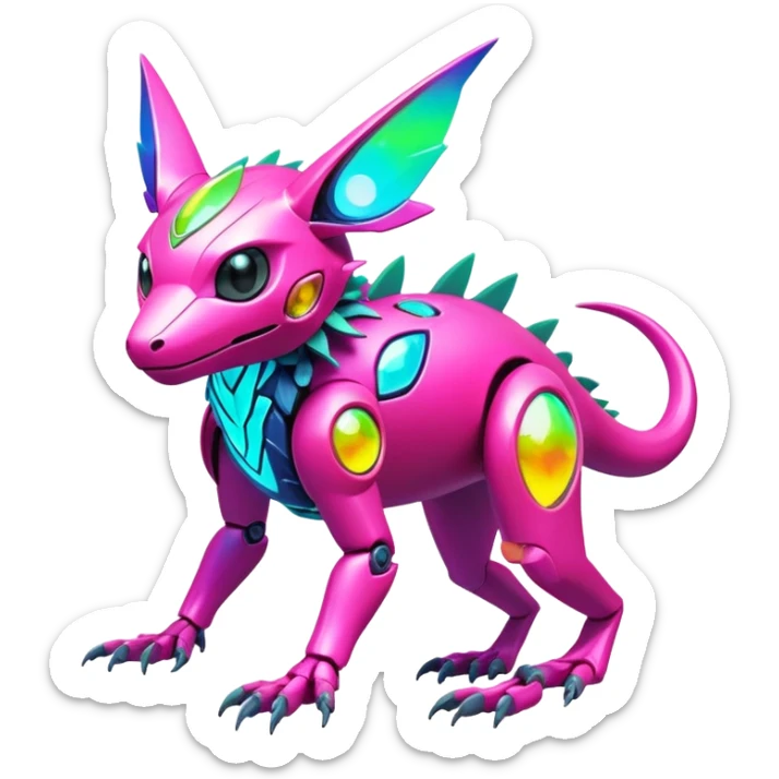 Tropical futuristic lush warm-colored modern colorful neon-colored cyber-Fakémon-Digimon-Trico-creature sticker