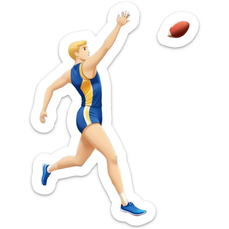 An icon featuring a collage of track and field equipment: a javelin, shot put, discus, high jump bar, and running shoes. The background shows a lively stadium with cheering fans, bright lights, and a clear sky, symbolizing the diversity of athletics. Transparent background emphasizes the sport. sticker