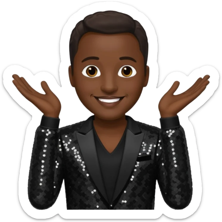 Johnny Gill from New Edition with dark brown hair, black sequin outfit sticker