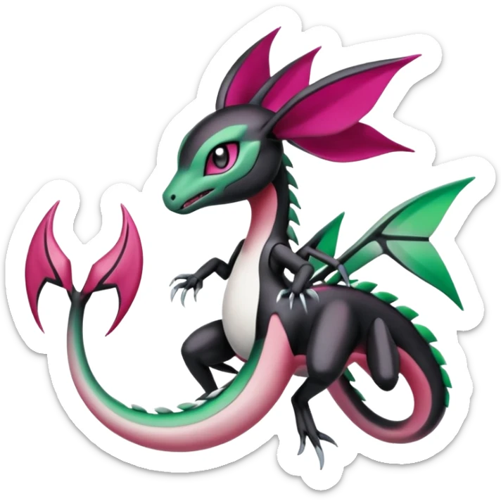 Magenta-black-white-gradients Meloetta-Rayquaza-Gorebyss-Salandit-Pokémon-Fakémon-creature-fusion-hybrid sticker