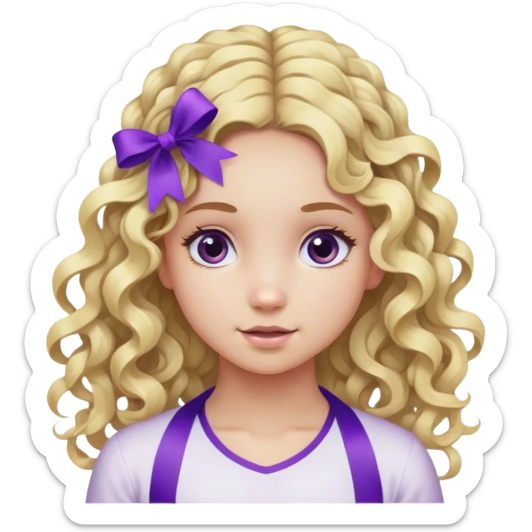 Curly long blond hair tied with a purple ribbon show her backyards  sticker