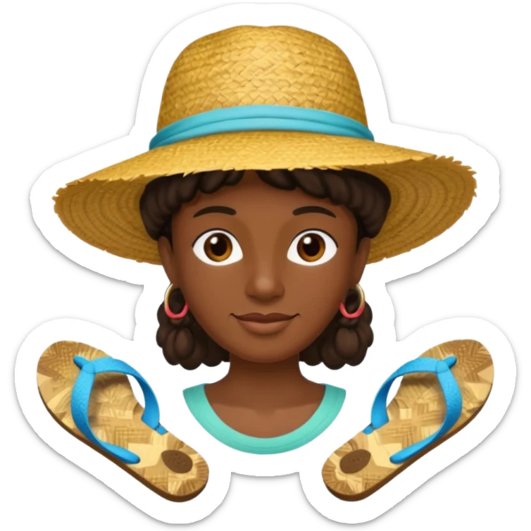 Visage.  Créole réunionnais ti jean chapeau paille savate  au pieds  sticker